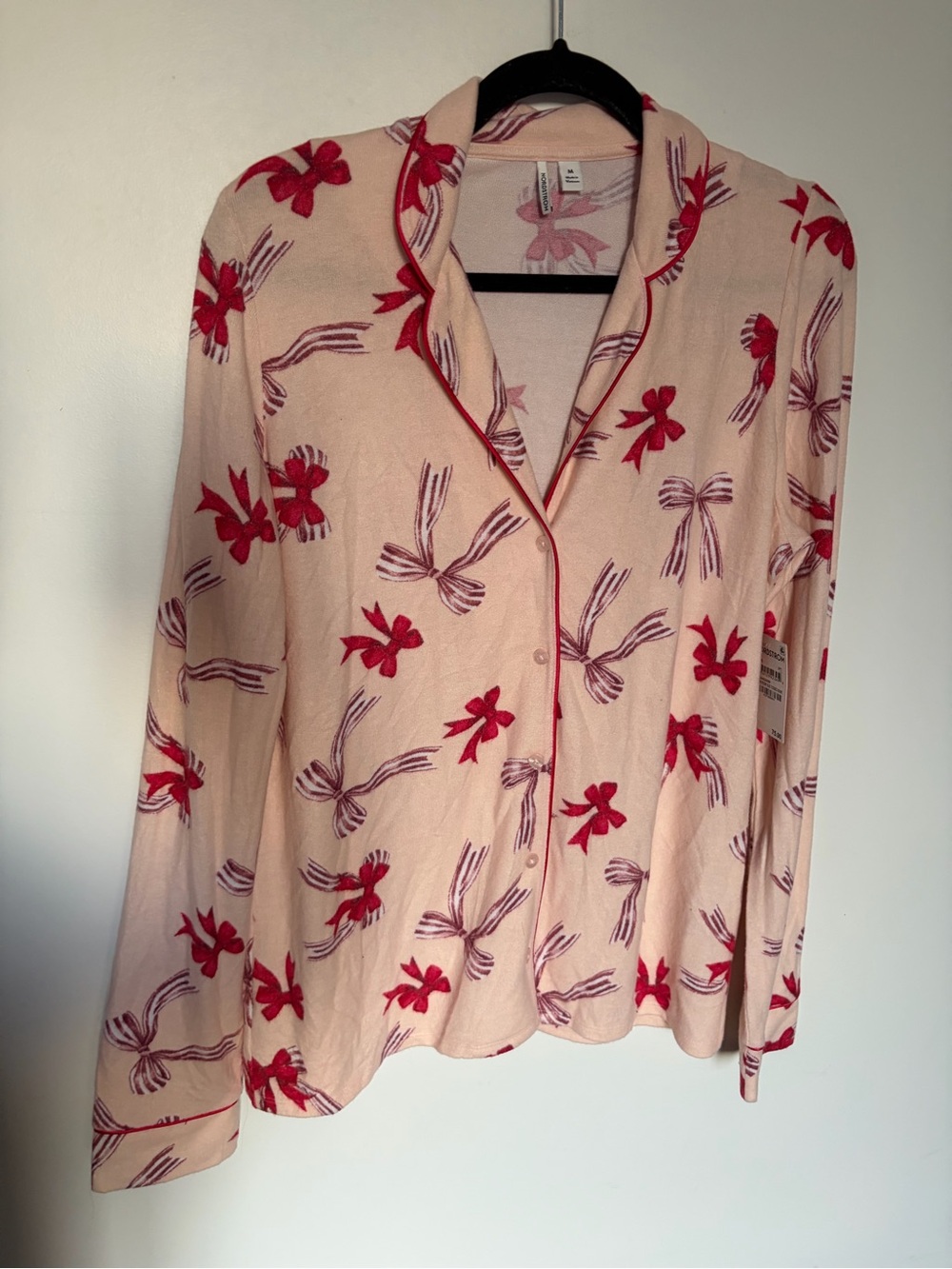 NWT Nordstrom Pink Bow-Print Button-Up Pajama Top - M